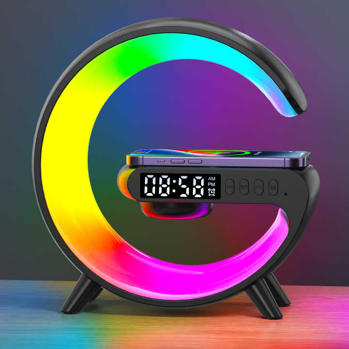 H0ba7d18f27874d03840bba73ba76cd6e1.jpg_720x720q50 Smart G-shape RGB Light Mobile Wireless Charger Table Lamp - Image 1